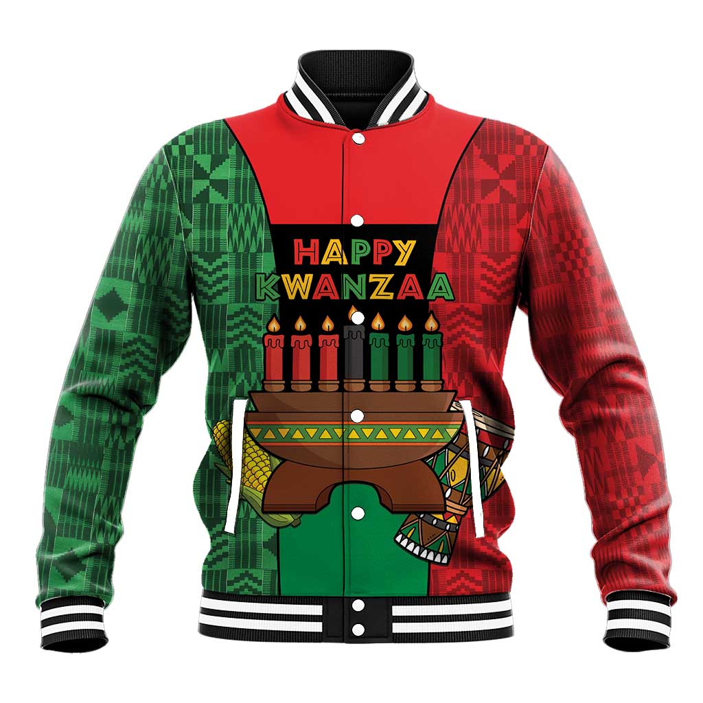 Personalized Happy Kwanzaa Baseball Jacket Kinara With Kente Pattern - Wonder Print Shop