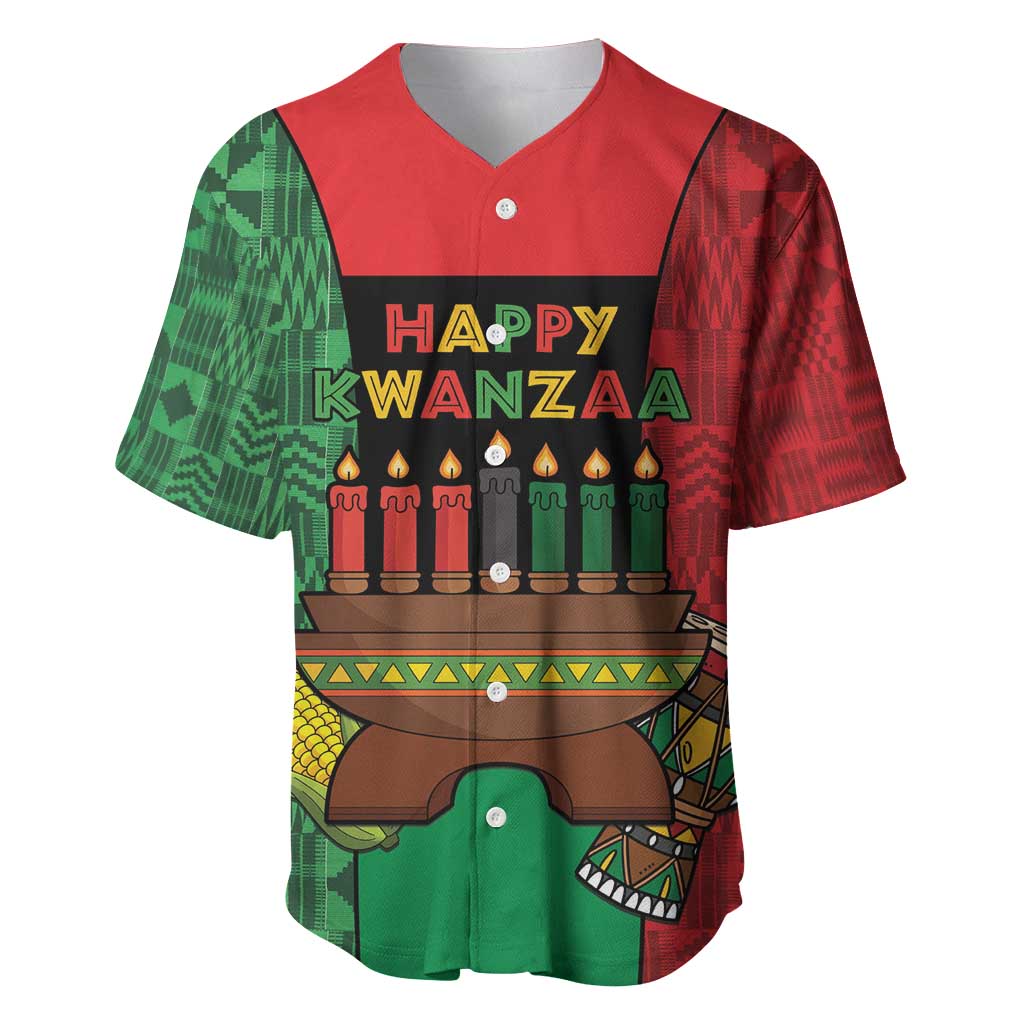 Personalized Happy Kwanzaa Baseball Jersey Kinara With Kente Pattern - Wonder Print Shop