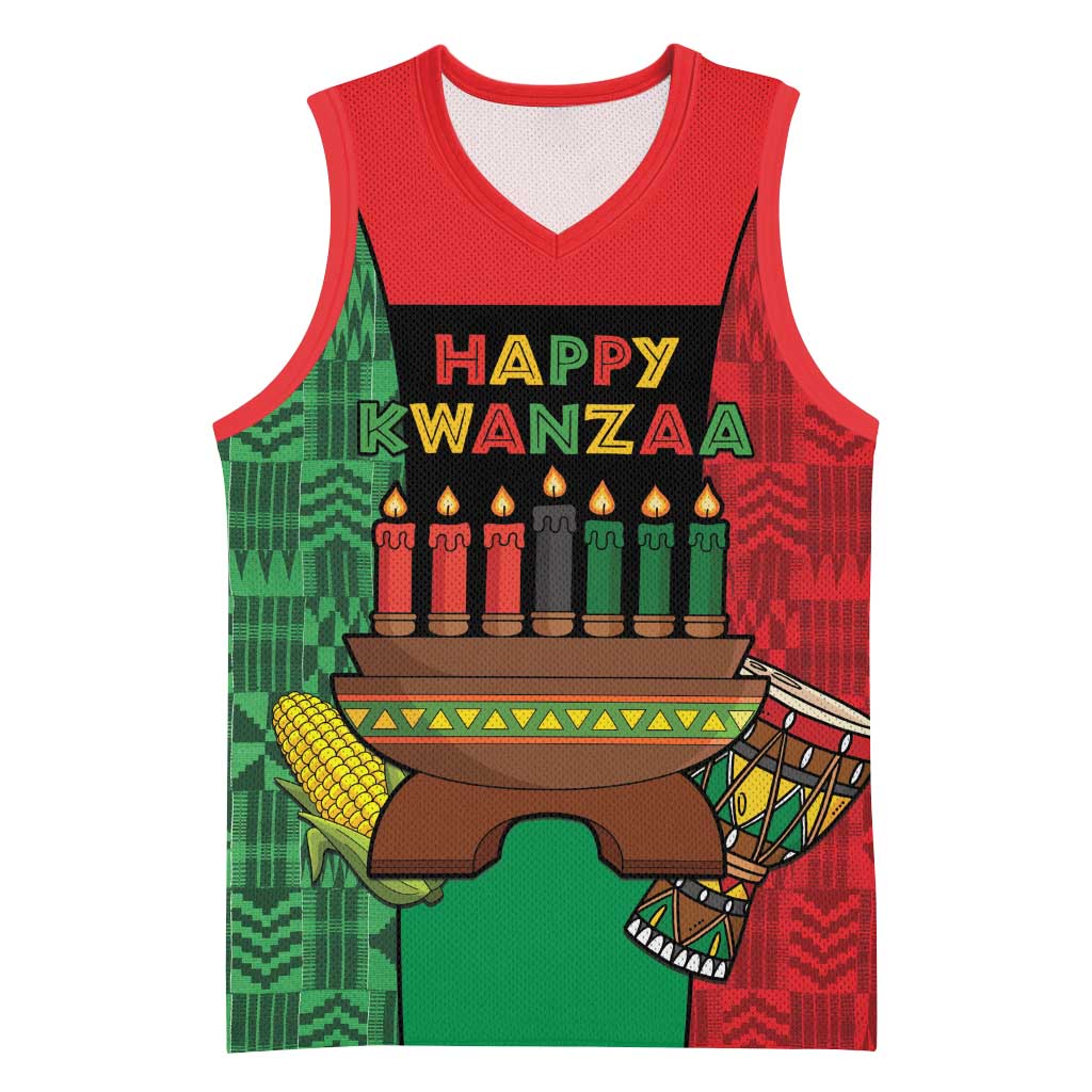 Personalized Happy Kwanzaa Basketball Jersey Kinara With Kente Pattern - Wonder Print Shop