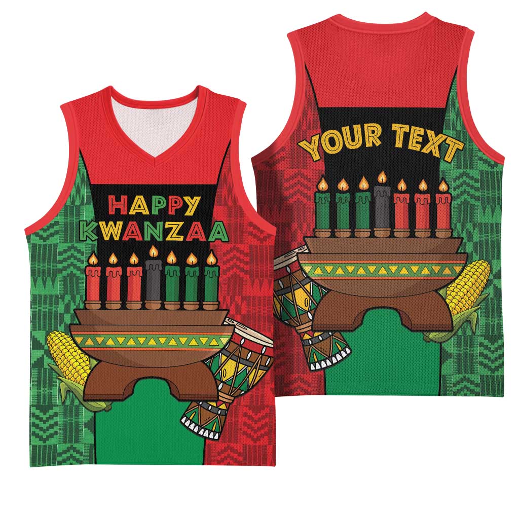 Personalized Happy Kwanzaa Basketball Jersey Kinara With Kente Pattern - Wonder Print Shop