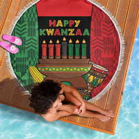 Happy Kwanzaa Beach Blanket Kinara With Kente Pattern - Wonder Print Shop