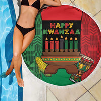 Happy Kwanzaa Beach Blanket Kinara With Kente Pattern - Wonder Print Shop