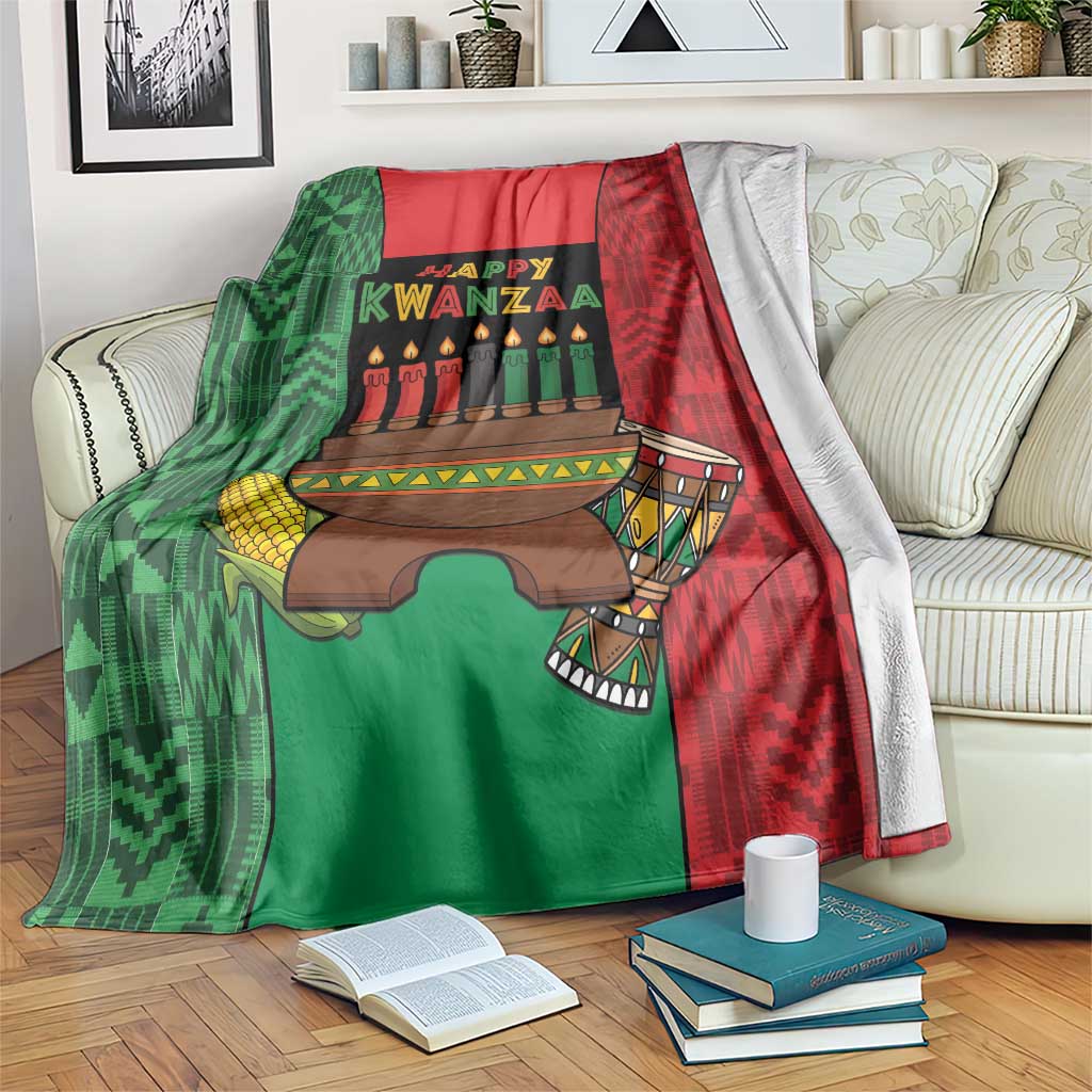 Happy Kwanzaa Blanket Kinara With Kente Pattern - Wonder Print Shop
