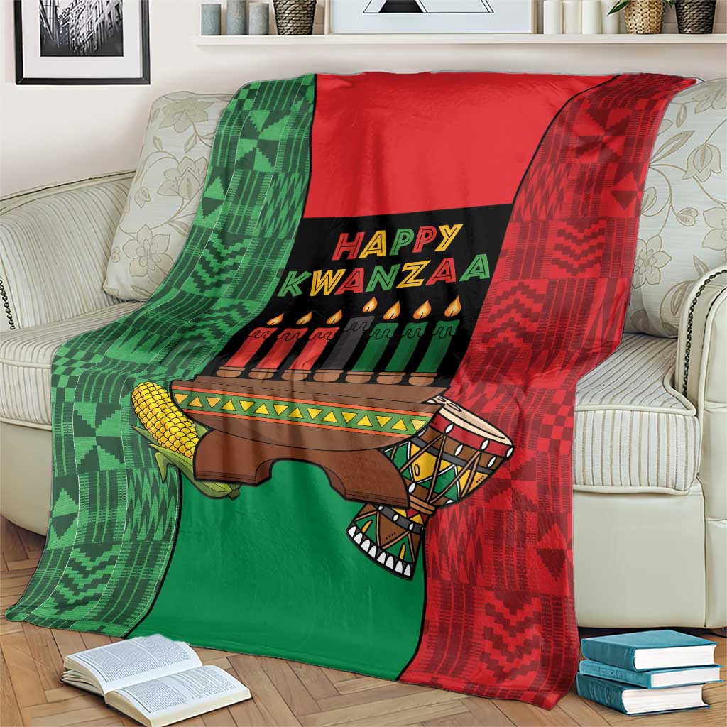 Happy Kwanzaa Blanket Kinara With Kente Pattern - Wonder Print Shop