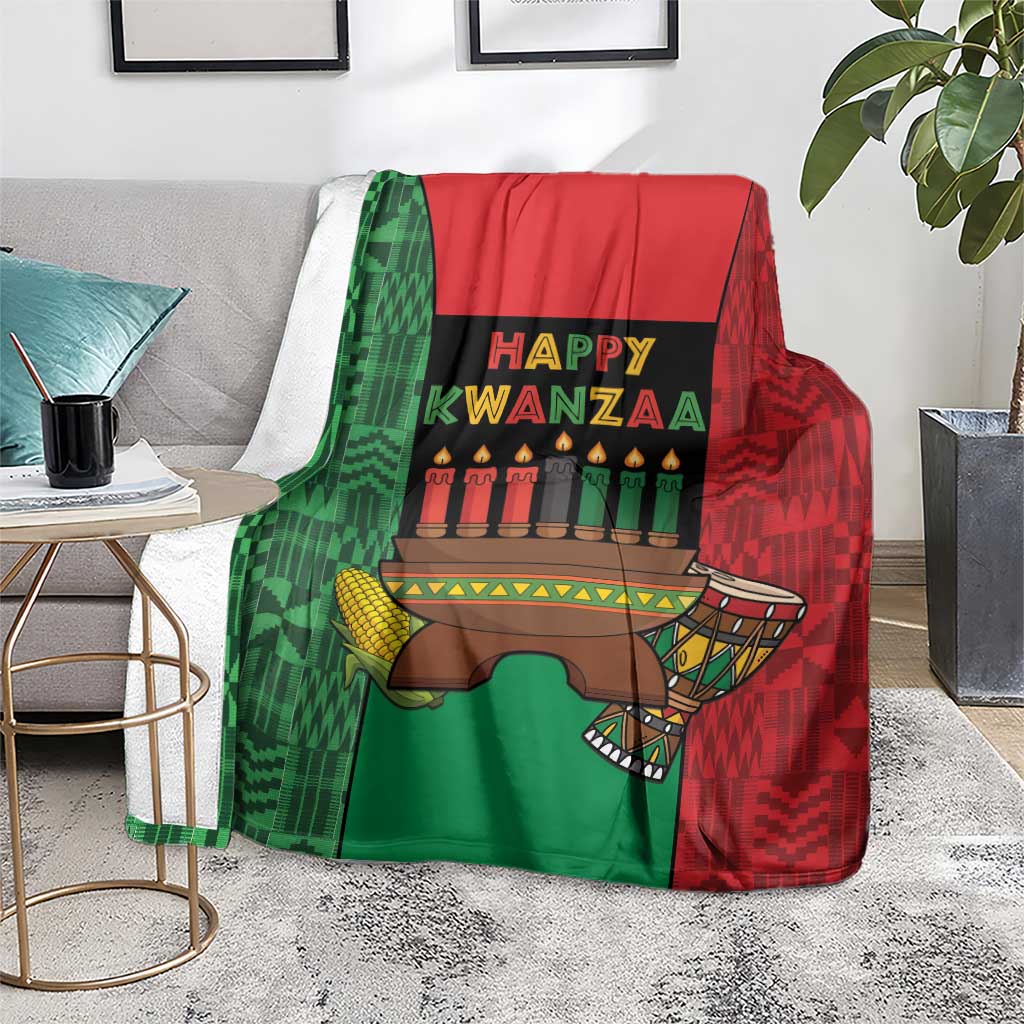 Happy Kwanzaa Blanket Kinara With Kente Pattern - Wonder Print Shop