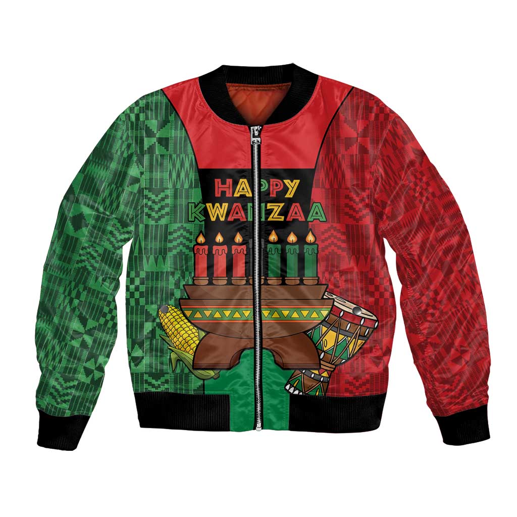 Personalized Happy Kwanzaa Bomber Jacket Kinara With Kente Pattern - Wonder Print Shop