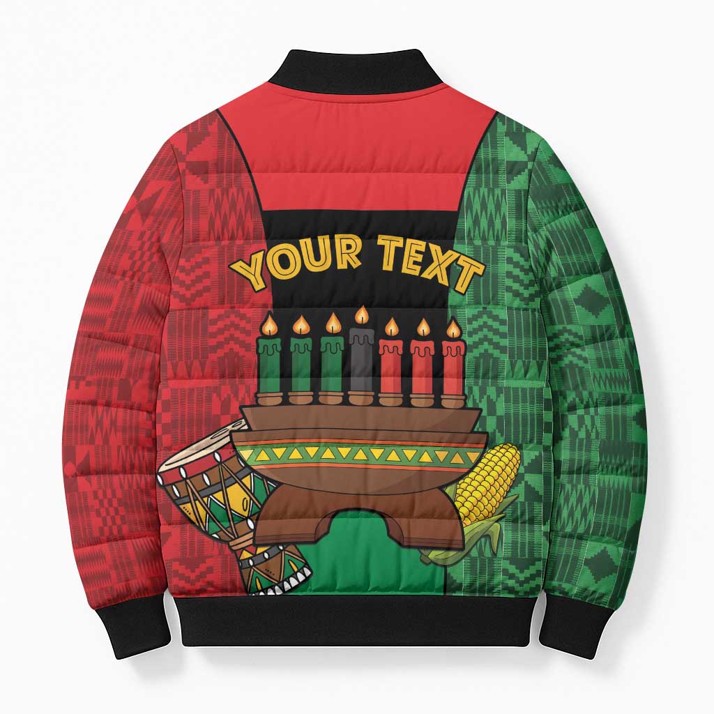 Personalized Happy Kwanzaa Bomber Puffer Jacket Kinara With Kente Pattern - Wonder Print Shop