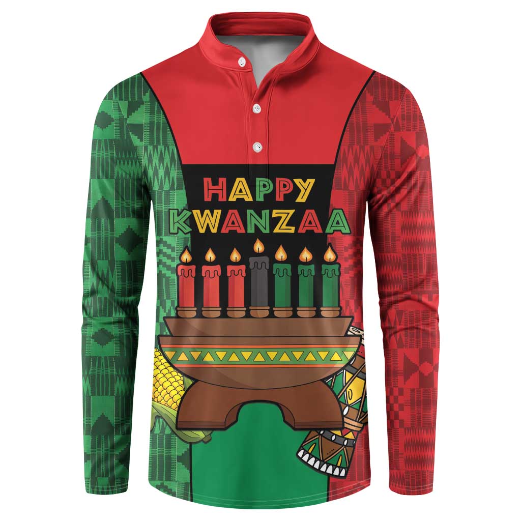 Personalized Happy Kwanzaa Button Sweatshirt Kinara With Kente Pattern - Wonder Print Shop