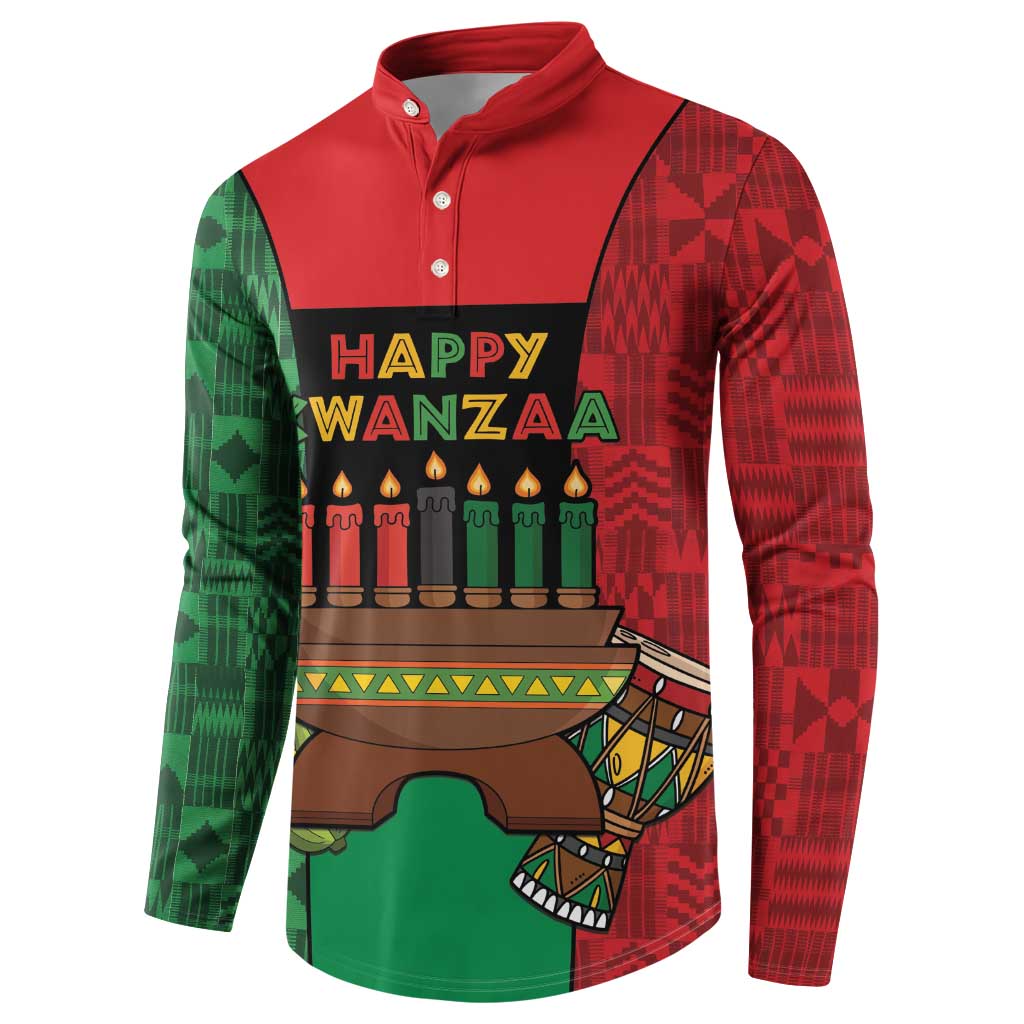 Personalized Happy Kwanzaa Button Sweatshirt Kinara With Kente Pattern - Wonder Print Shop