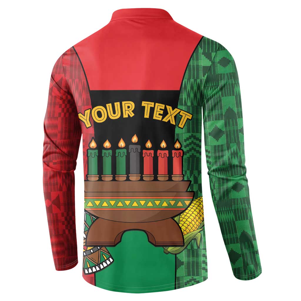 Personalized Happy Kwanzaa Button Sweatshirt Kinara With Kente Pattern - Wonder Print Shop