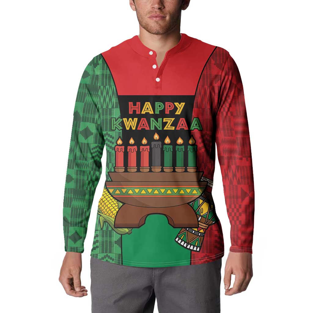 Personalized Happy Kwanzaa Button Sweatshirt Kinara With Kente Pattern - Wonder Print Shop