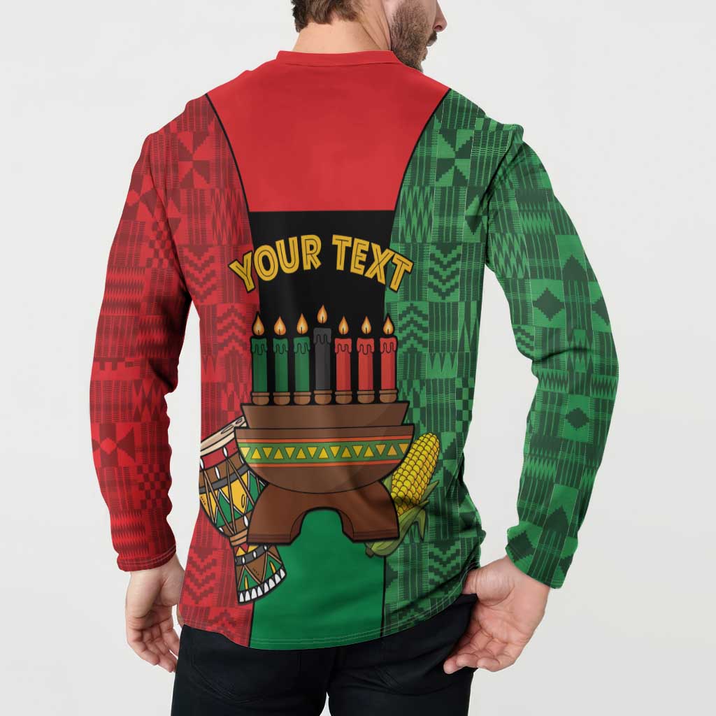 Personalized Happy Kwanzaa Button Sweatshirt Kinara With Kente Pattern - Wonder Print Shop