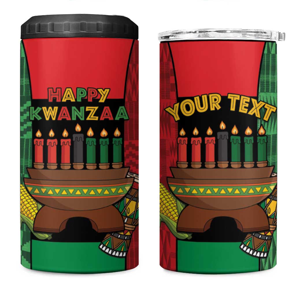 Personalized Happy Kwanzaa 4 in 1 Can Cooler Tumbler Kinara With Kente Pattern - Wonder Print Shop