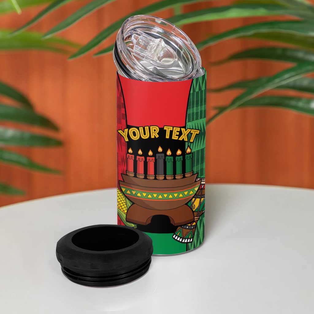Personalized Happy Kwanzaa 4 in 1 Can Cooler Tumbler Kinara With Kente Pattern - Wonder Print Shop