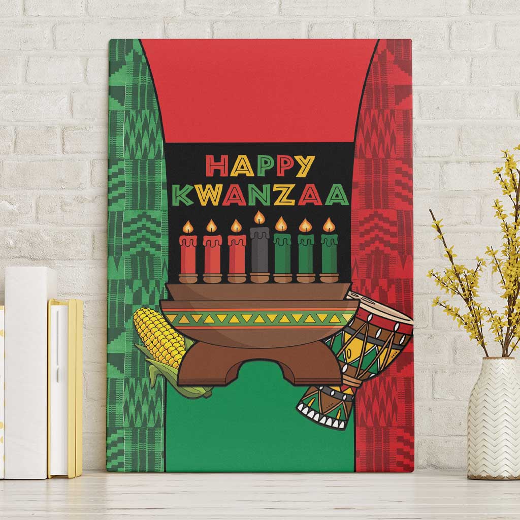 Happy Kwanzaa Canvas Wall Art Kinara With Kente Pattern - Wonder Print Shop
