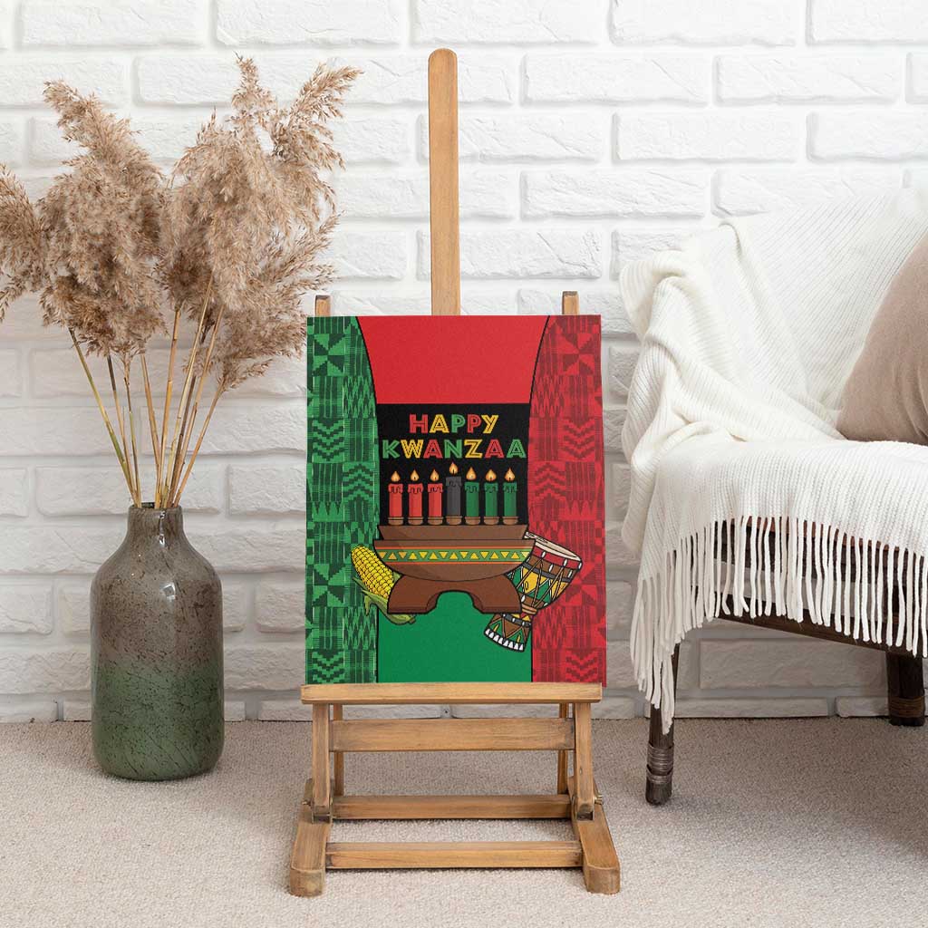 Happy Kwanzaa Canvas Wall Art Kinara With Kente Pattern - Wonder Print Shop