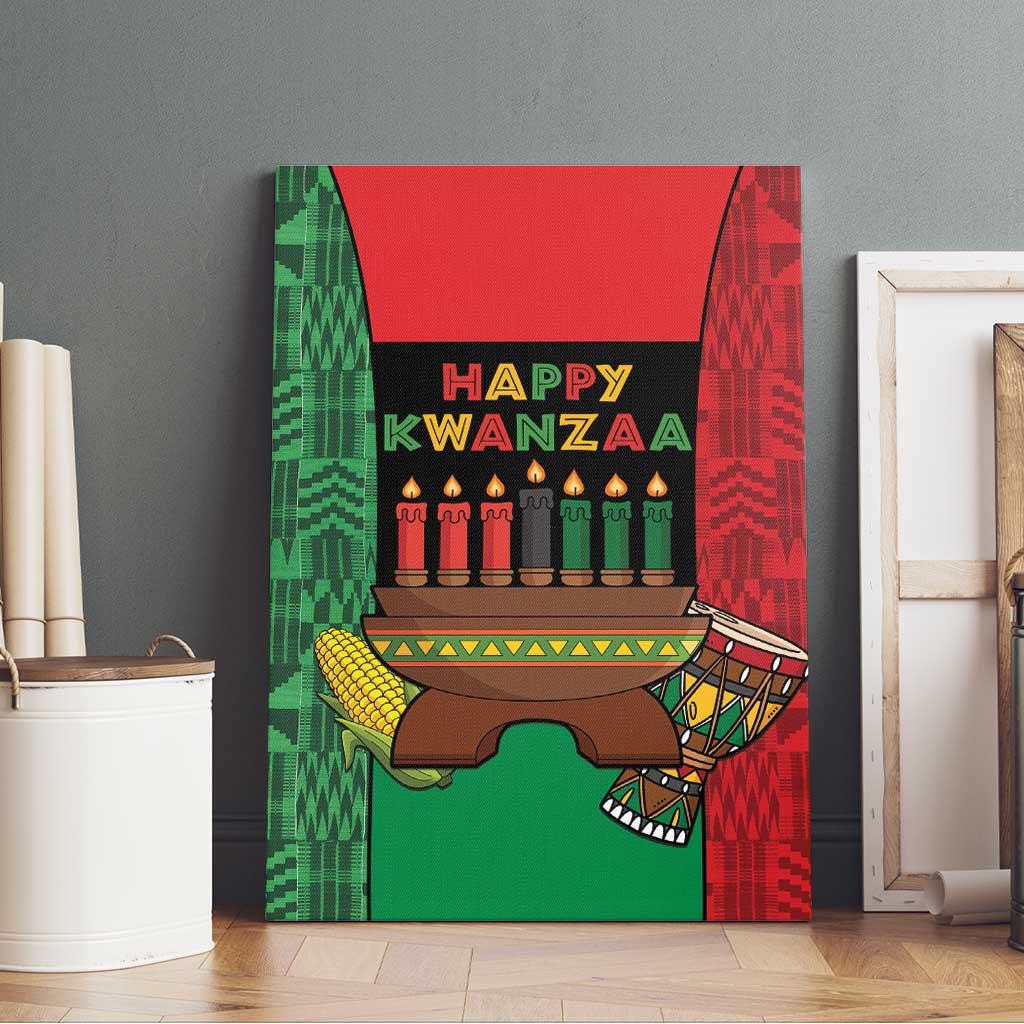 Happy Kwanzaa Canvas Wall Art Kinara With Kente Pattern - Wonder Print Shop