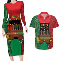 Personalized Happy Kwanzaa Couples Matching Long Sleeve Bodycon Dress and Hawaiian Shirt Kinara With Kente Pattern - Wonder Print Shop