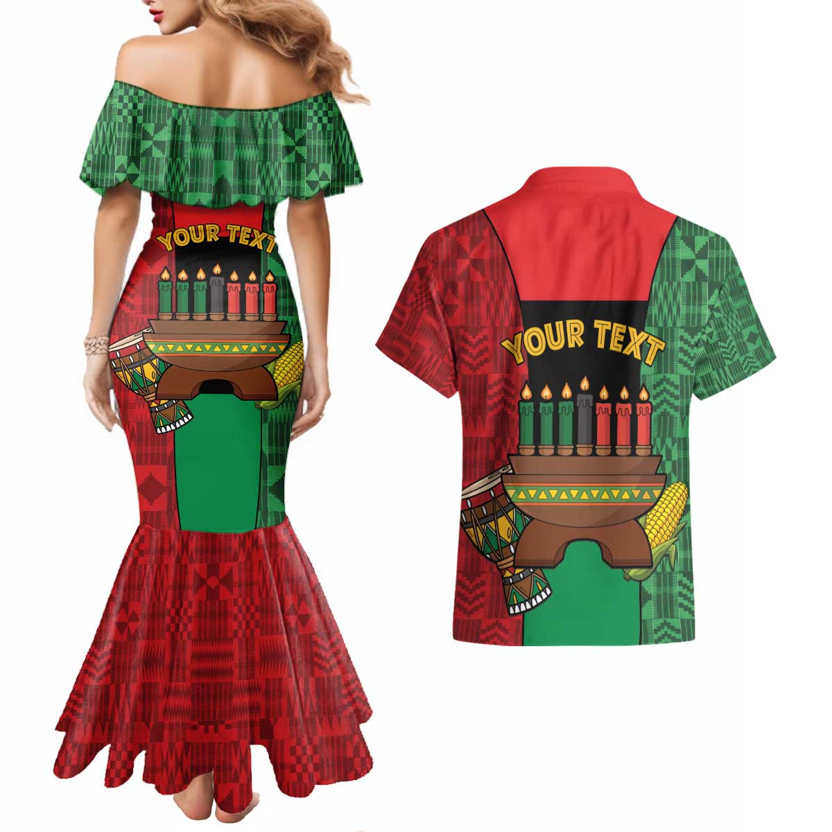 Personalized Happy Kwanzaa Couples Matching Mermaid Dress and Hawaiian Shirt Kinara With Kente Pattern - Wonder Print Shop