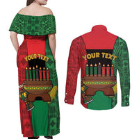 Personalized Happy Kwanzaa Couples Matching Off Shoulder Maxi Dress and Long Sleeve Button Shirt Kinara With Kente Pattern - Wonder Print Shop
