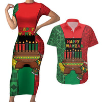 Personalized Happy Kwanzaa Couples Matching Short Sleeve Bodycon Dress and Hawaiian Shirt Kinara With Kente Pattern - Wonder Print Shop
