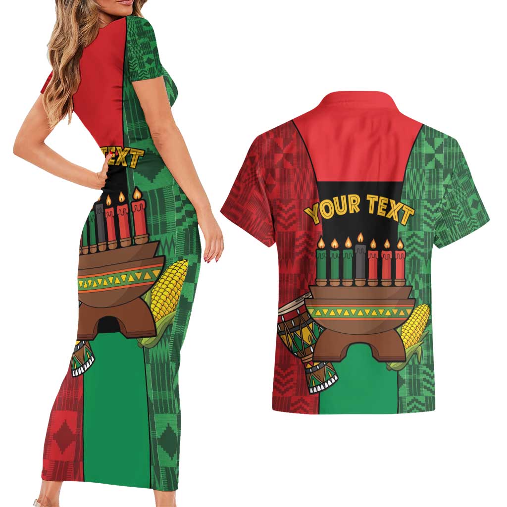 Personalized Happy Kwanzaa Couples Matching Short Sleeve Bodycon Dress and Hawaiian Shirt Kinara With Kente Pattern - Wonder Print Shop