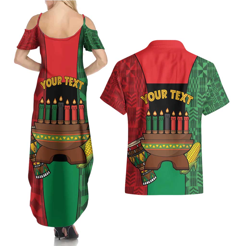 Personalized Happy Kwanzaa Couples Matching Summer Maxi Dress and Hawaiian Shirt Kinara With Kente Pattern - Wonder Print Shop