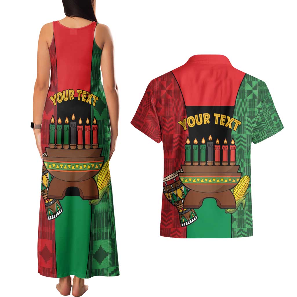 Personalized Happy Kwanzaa Couples Matching Tank Maxi Dress and Hawaiian Shirt Kinara With Kente Pattern - Wonder Print Shop
