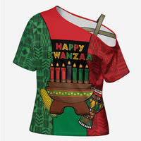 Personalized Happy Kwanzaa Cross Shoulder Shirt Kinara With Kente Pattern - Wonder Print Shop