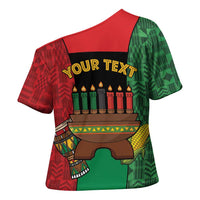 Personalized Happy Kwanzaa Cross Shoulder Shirt Kinara With Kente Pattern - Wonder Print Shop