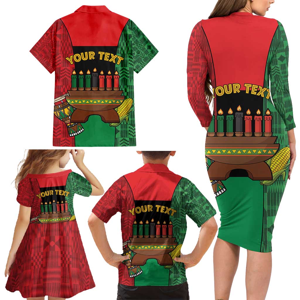 Personalized Happy Kwanzaa Family Matching Long Sleeve Bodycon Dress and Hawaiian Shirt Kinara With Kente Pattern - Wonder Print Shop