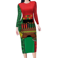 Personalized Happy Kwanzaa Family Matching Long Sleeve Bodycon Dress and Hawaiian Shirt Kinara With Kente Pattern - Wonder Print Shop