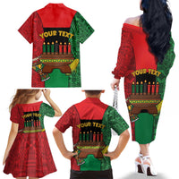Personalized Happy Kwanzaa Family Matching Off The Shoulder Long Sleeve Dress and Hawaiian Shirt Kinara With Kente Pattern - Wonder Print Shop
