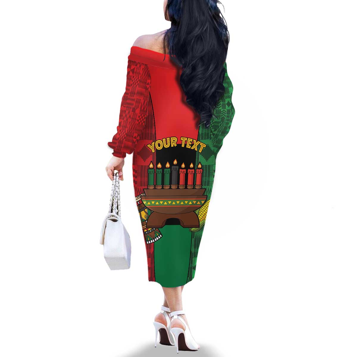 Personalized Happy Kwanzaa Family Matching Off The Shoulder Long Sleeve Dress and Hawaiian Shirt Kinara With Kente Pattern - Wonder Print Shop