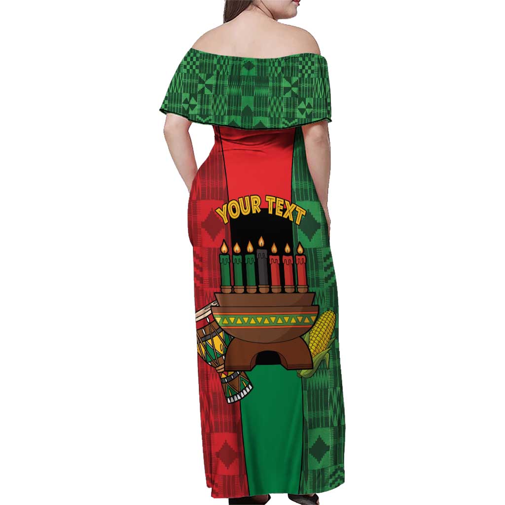 Personalized Happy Kwanzaa Family Matching Off Shoulder Maxi Dress and Hawaiian Shirt Kinara With Kente Pattern - Wonder Print Shop