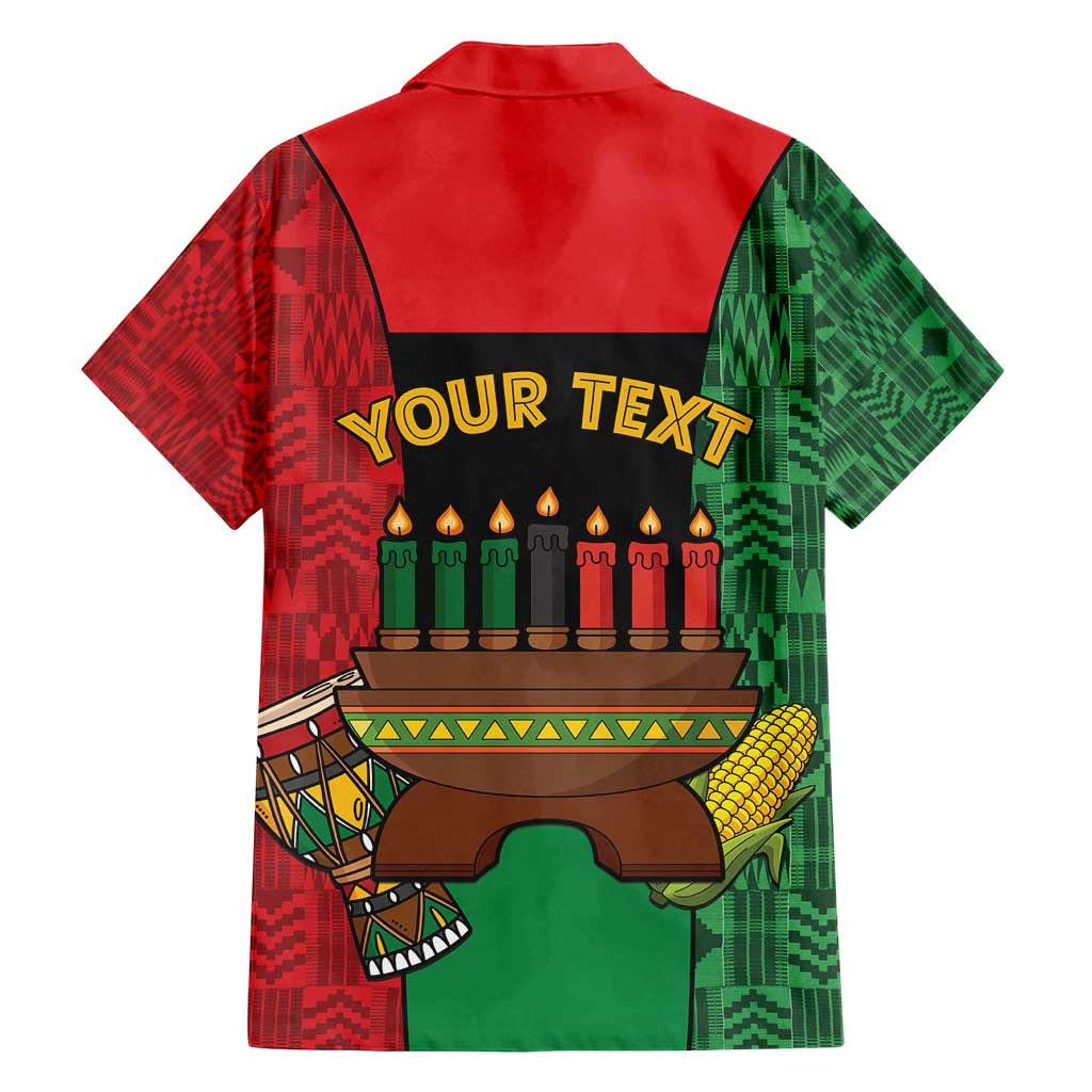 Personalized Happy Kwanzaa Family Matching Off Shoulder Short Dress and Hawaiian Shirt Kinara With Kente Pattern - Wonder Print Shop
