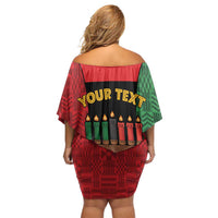 Personalized Happy Kwanzaa Family Matching Off Shoulder Short Dress and Hawaiian Shirt Kinara With Kente Pattern - Wonder Print Shop