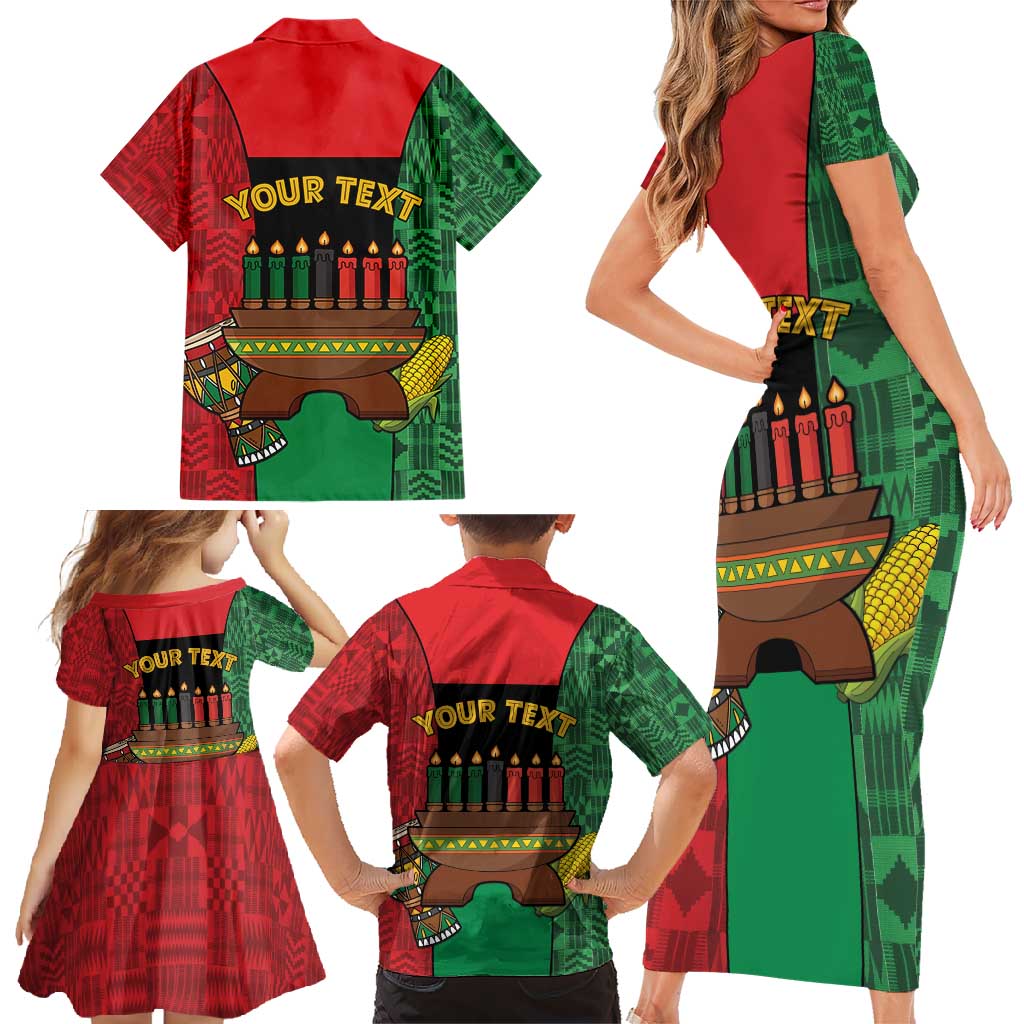 Personalized Happy Kwanzaa Family Matching Short Sleeve Bodycon Dress and Hawaiian Shirt Kinara With Kente Pattern - Wonder Print Shop