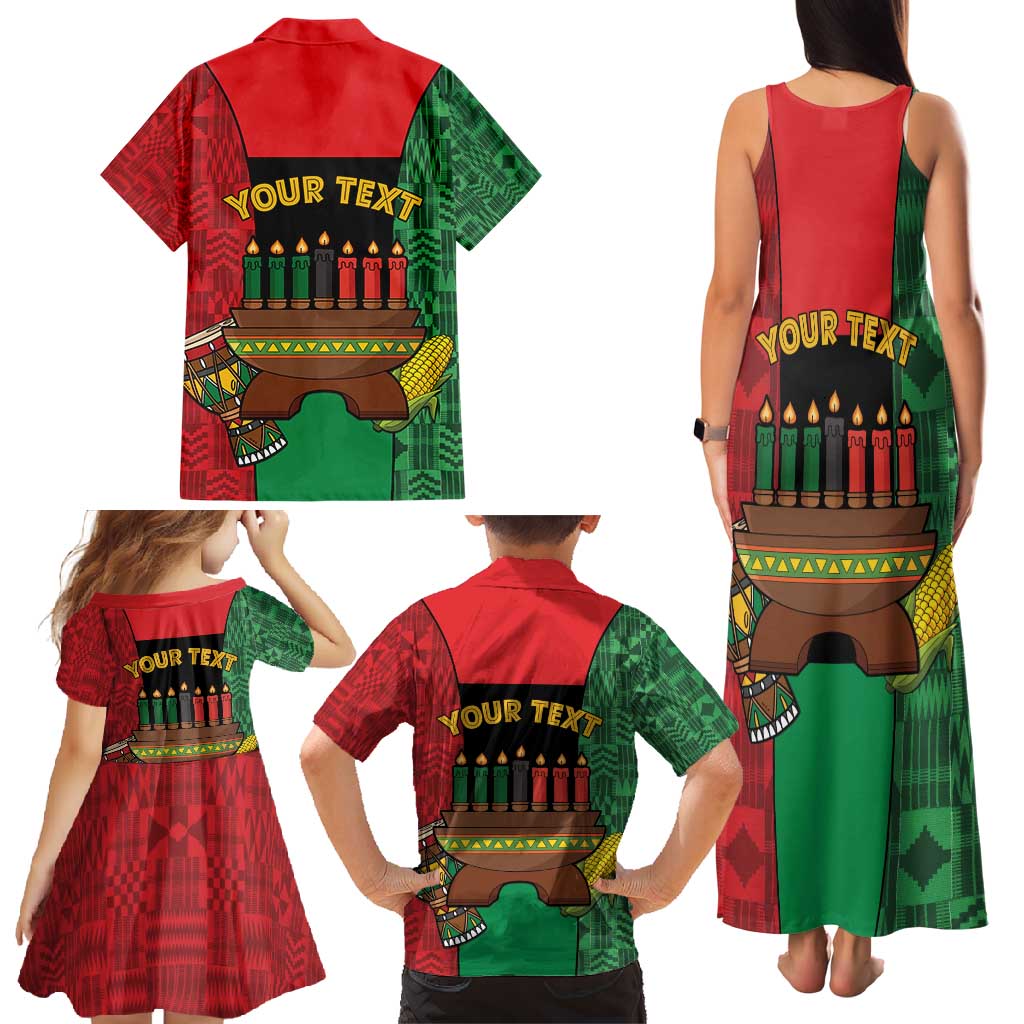 Personalized Happy Kwanzaa Family Matching Tank Maxi Dress and Hawaiian Shirt Kinara With Kente Pattern - Wonder Print Shop