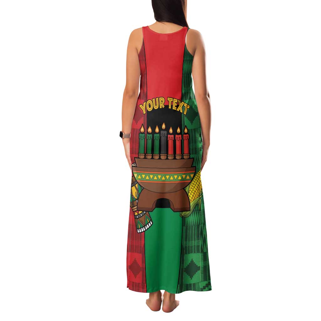 Personalized Happy Kwanzaa Family Matching Tank Maxi Dress and Hawaiian Shirt Kinara With Kente Pattern - Wonder Print Shop