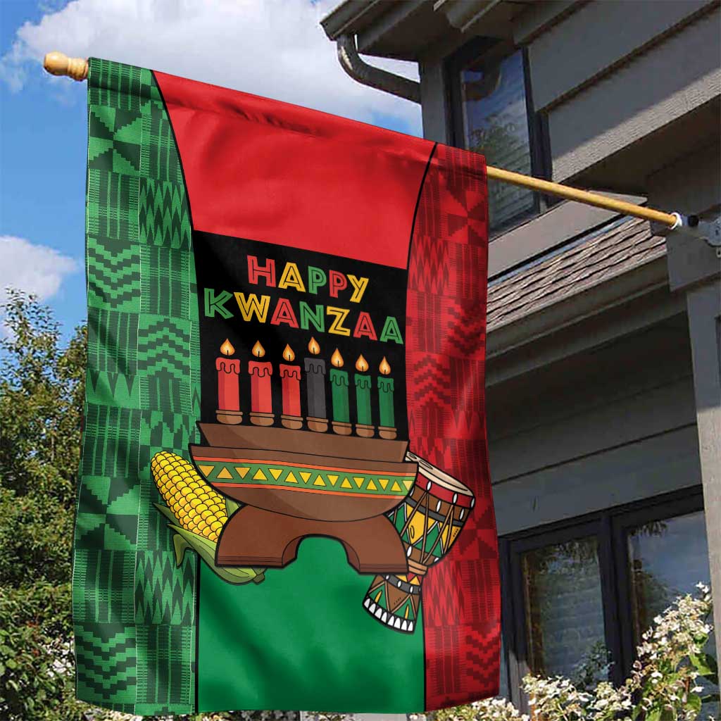 Happy Kwanzaa Garden Flag Kinara With Kente Pattern - Wonder Print Shop