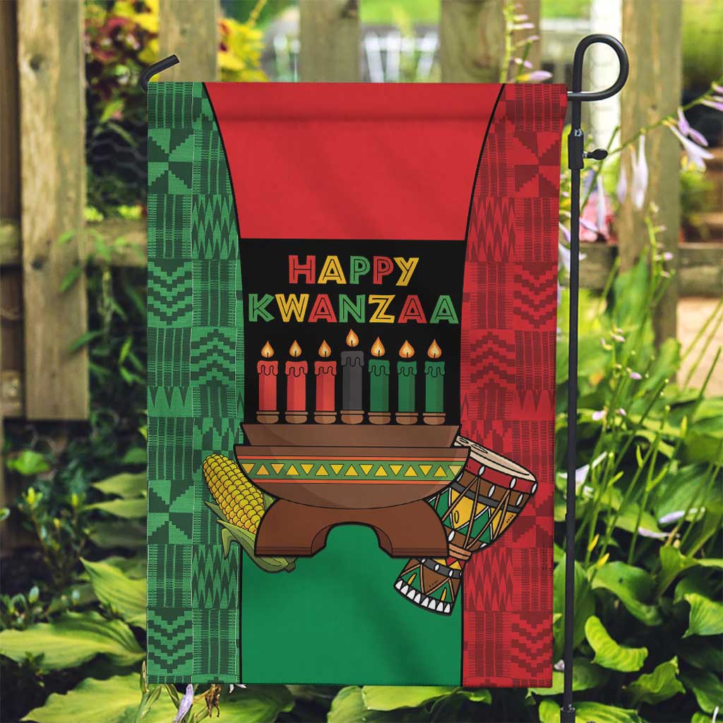 Happy Kwanzaa Garden Flag Kinara With Kente Pattern - Wonder Print Shop