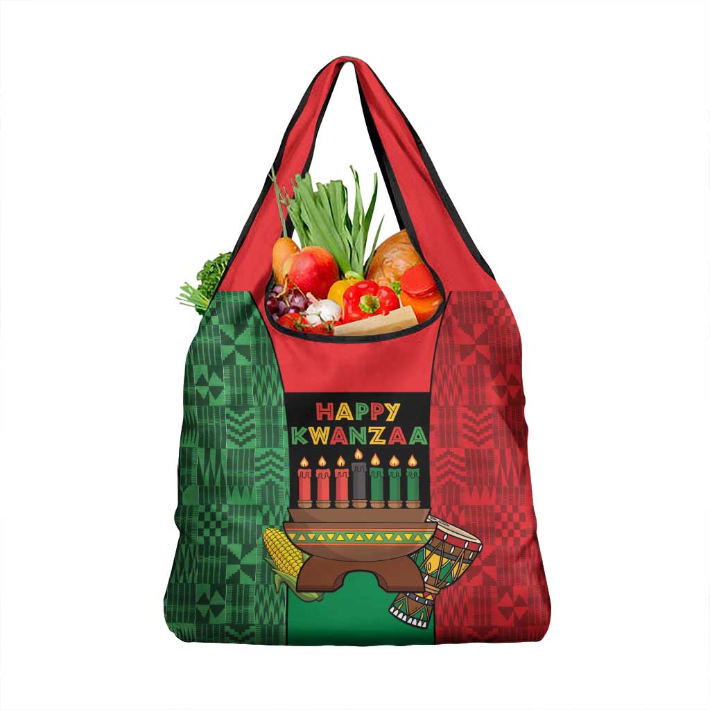 Happy Kwanzaa Grocery Bag Kinara With Kente Pattern - Wonder Print Shop