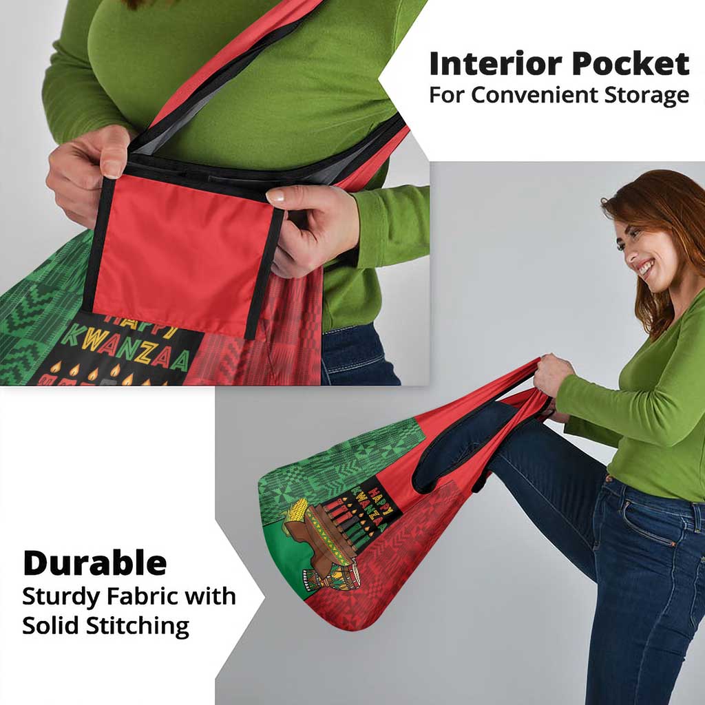 Happy Kwanzaa Grocery Bag Kinara With Kente Pattern - Wonder Print Shop