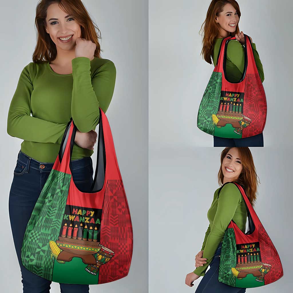 Happy Kwanzaa Grocery Bag Kinara With Kente Pattern - Wonder Print Shop