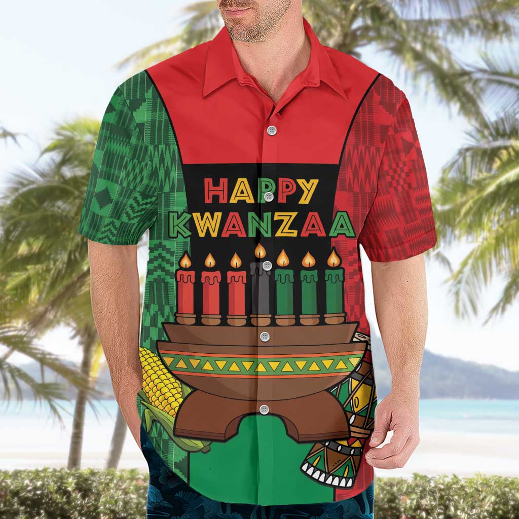 Personalized Happy Kwanzaa Hawaiian Shirt Kinara With Kente Pattern - Wonder Print Shop