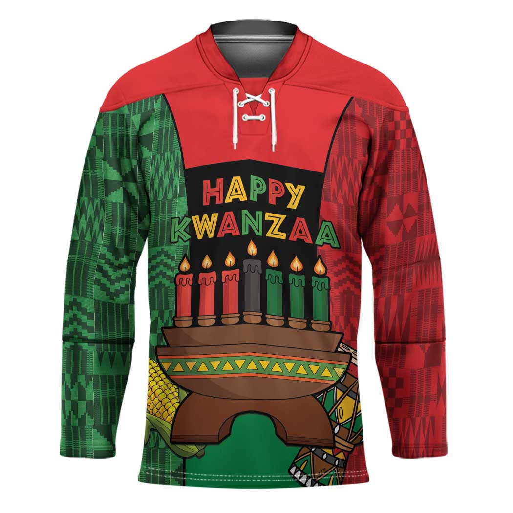 Personalized Happy Kwanzaa Hockey Jersey Kinara With Kente Pattern - Wonder Print Shop