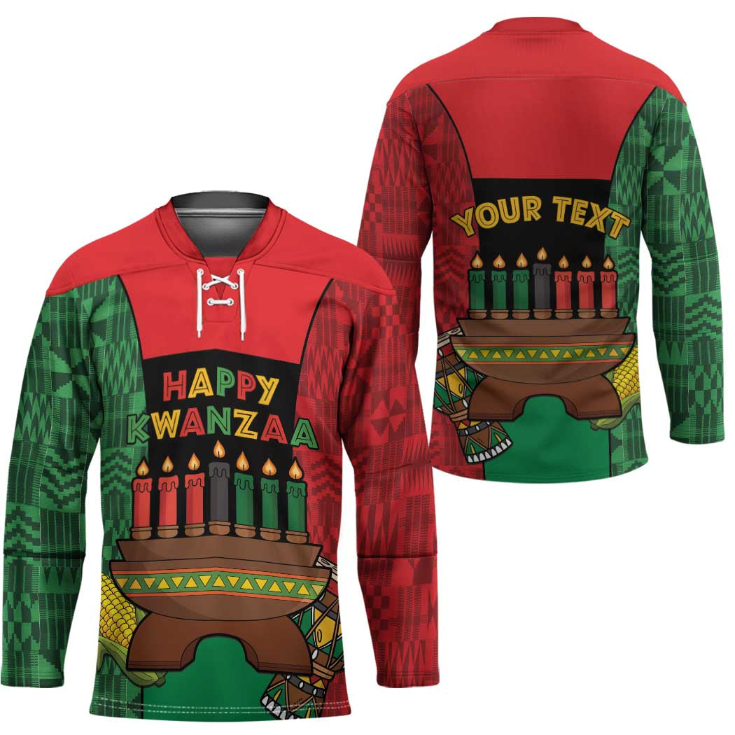 Personalized Happy Kwanzaa Hockey Jersey Kinara With Kente Pattern - Wonder Print Shop