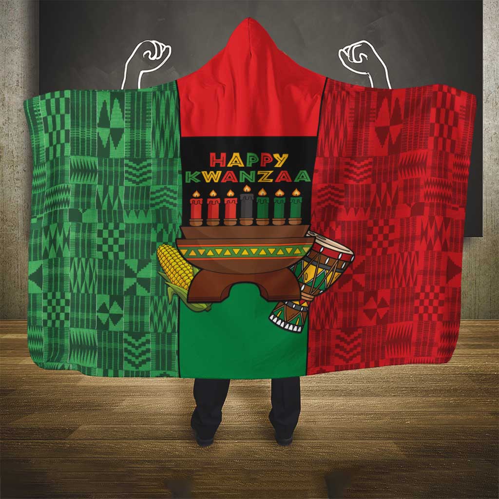 Happy Kwanzaa Hooded Blanket Kinara With Kente Pattern - Wonder Print Shop