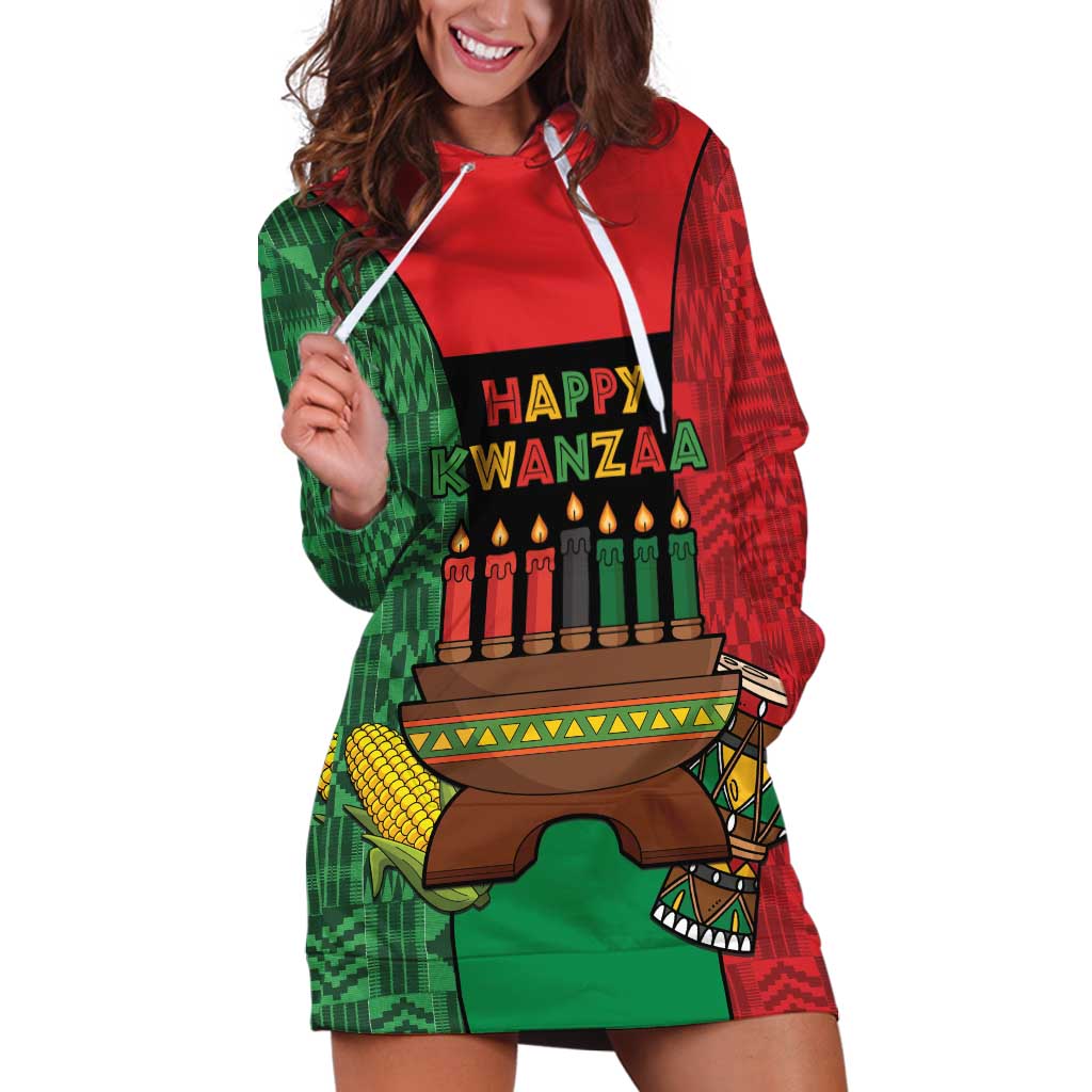 Personalized Happy Kwanzaa Hoodie Dress Kinara With Kente Pattern - Wonder Print Shop